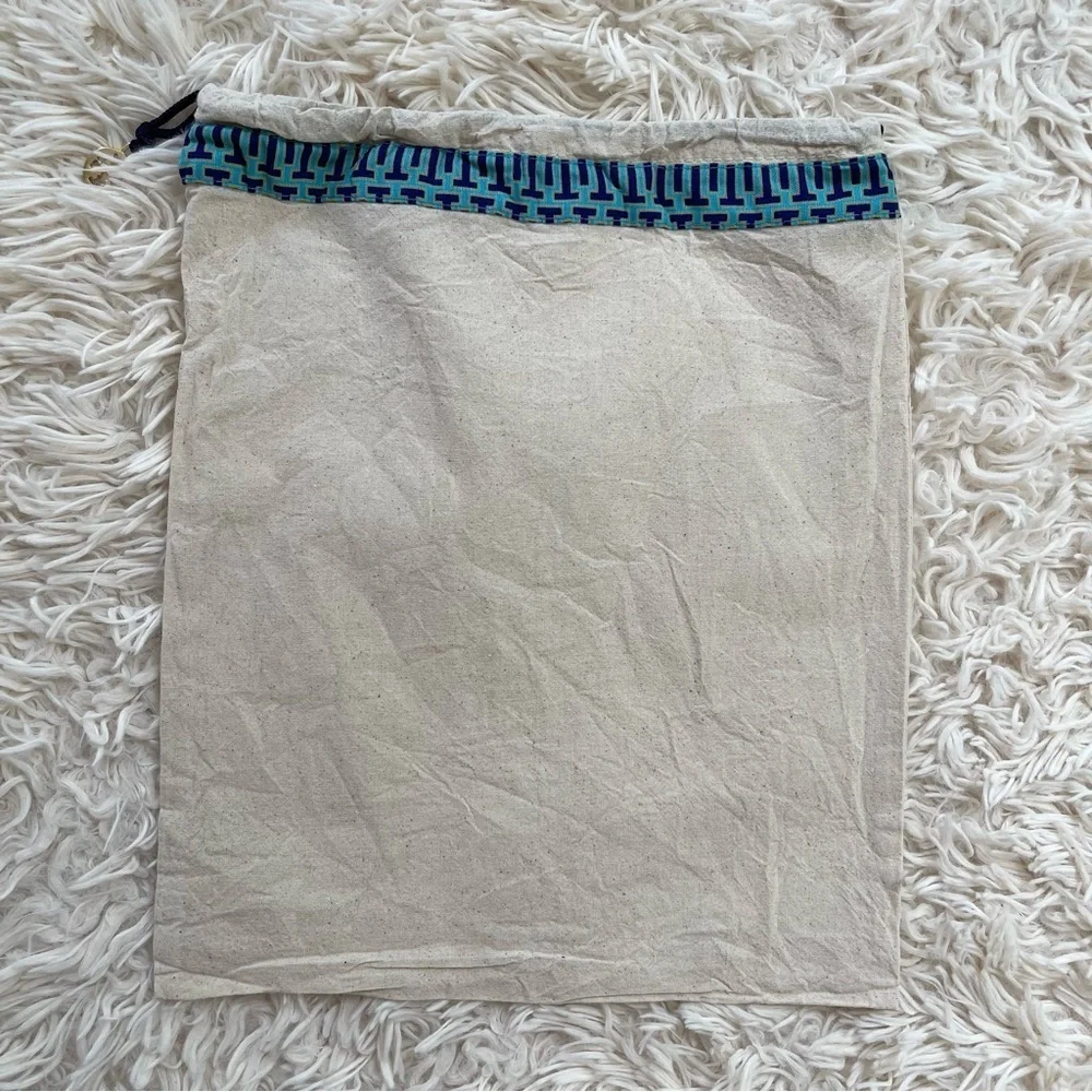 Tory Burch shoe handbag dust bag beige blue gold love drawstring 11”x13”